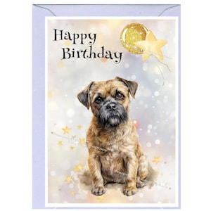 "Geburtstagskarte ""Happy Birthday"" mit rotem Border Terrier (15,5 x 10 cm) und Umschlag." Leer innen für Ihre eigene Nachricht. Perfekt für jeden Hundefreund