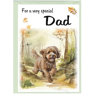 Biglietto d'auguri vuoto/biglietto per PAPÀ con motivo a forma di cane Cavapoo Doodle (6" x 4") con busta, ideale per la festa del papà, il compleanno, ecc.