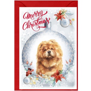 Carte de Noël Chow Chow Dog (6 x 4 po.) vierge à l'intérieur - avec enveloppe.  Article parfait pour tous les amoureux des chiens