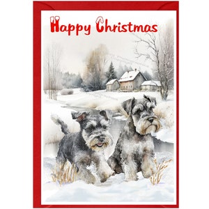 Tarjeta navideña con un perro Schnauzer miniatura (15,24 x 10,16 cm). Interior en blanco y con sobre. Artículo perfecto para cualquier amante de los perros.