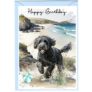 Carte « Joyeux anniversaire » Labradoodle / Doodle Dog (6 x 4 po.) avec enveloppe - Vierge à l'intérieur pour votre propre message. Parfait pour tous les amoureux des chiens