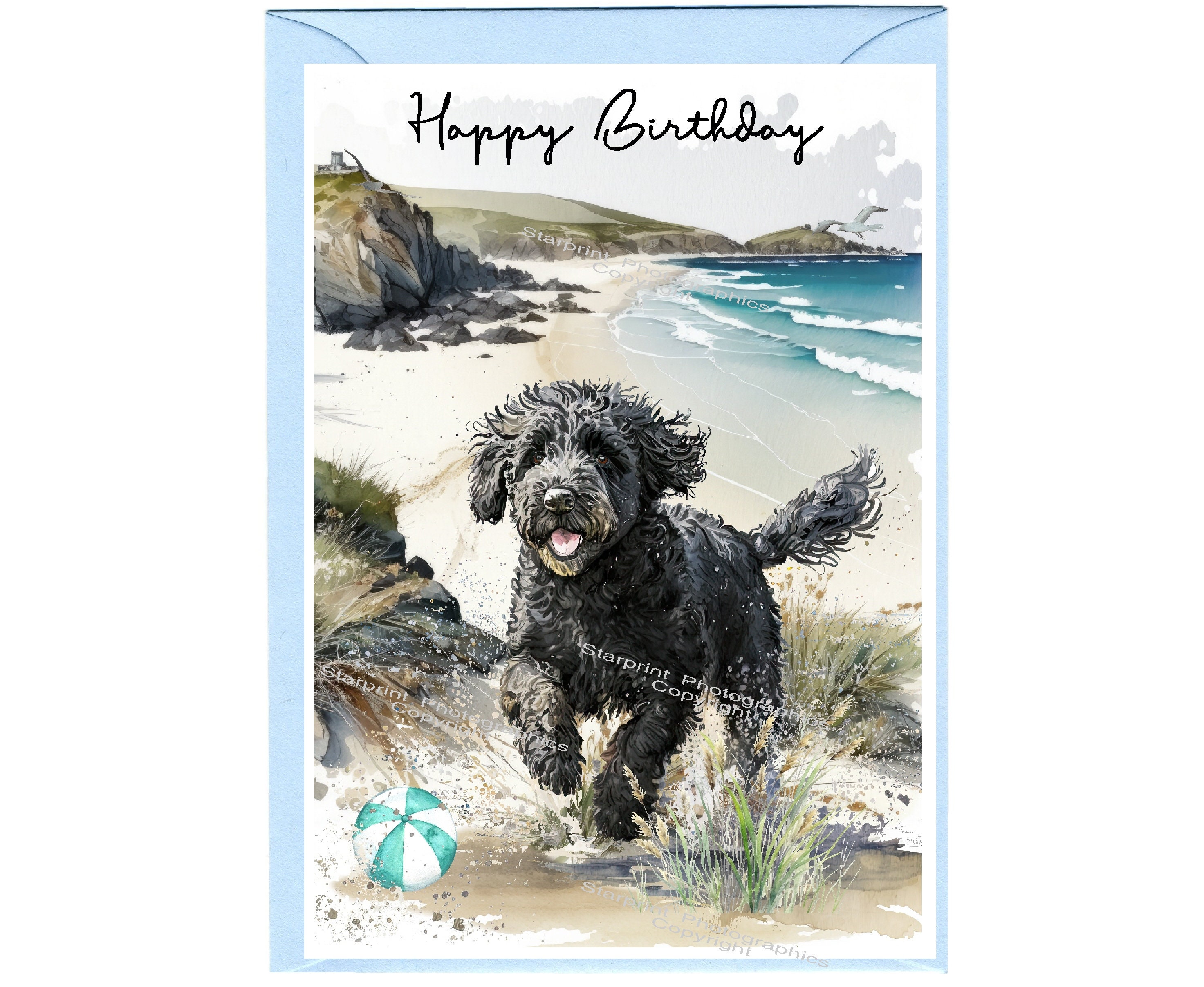 Labradoodle / Doodle Dog happy Birthday Card photo