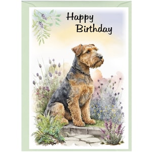 Biglietto "Happy Birthday" per cane Welsh Terrier (6" x 4") con busta - Interno vuoto per il tuo messaggio. Perfetto per ogni amante dei cani.
