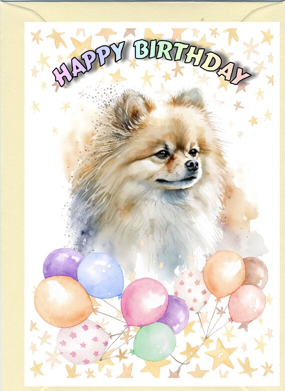激レアHappy Birthdayパグ、トイプー柴犬、チワワポメラニアンヨーキー ポメラニアン犬の「ハッピーバースデー」カード（6インチ×4インチ）と