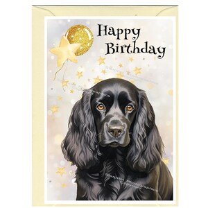 Tarjeta de "Feliz cumpleaños" para perro Cocker Spaniel (6" x 4") con sobre. Interior en blanco para escribir tu propio mensaje. Perfecta para cualquier amante de los perros