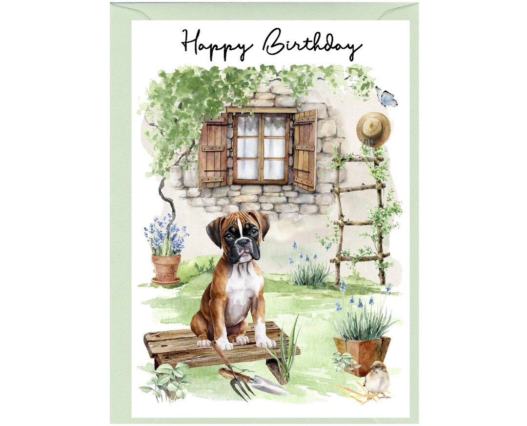 Boxer Dog "happy Birthday" Card (6" X 4") With Envelope - Blank Inside ...