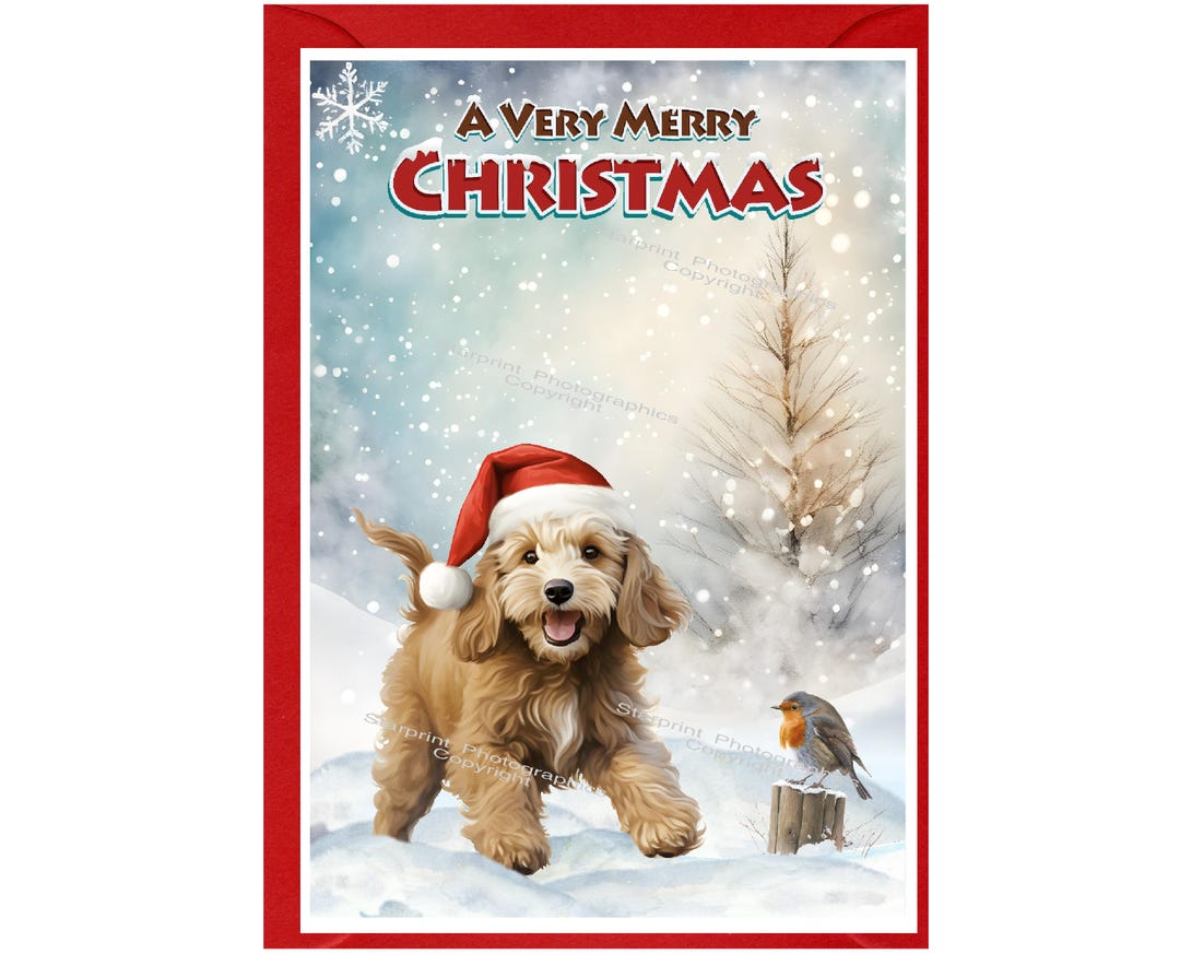 Cockapoo / Doodle Dog Christmas Card (6" X 4") Blank Inside - With ...