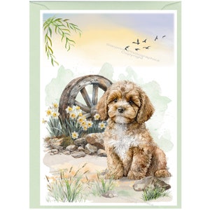 Gepersonaliseerde cavapoo/doodle hond blanco kaart/notitie (6 x 4 inch) met envelop.  Kaart kan indien gewenst blanco worden gelaten