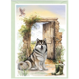 Gepersonaliseerde Alaskan Malamute Dog Greetings Card /Notelet (6" x 4") met envelop - Ideaal voor elke gelegenheid. Kan indien gewenst leeg gelaten worden