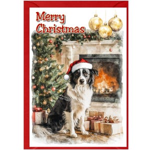 Cartão de Natal Border Collie Dog (6" x 4") Em branco por dentro - com envelope. Item perfeito para qualquer amante de cães