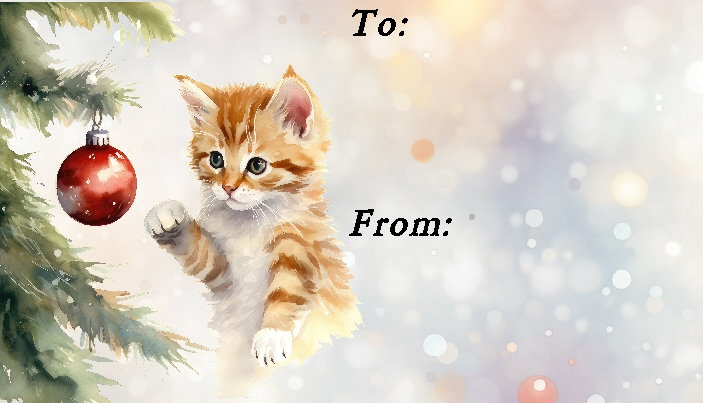 Christmas Kitty Address Labels - 144 Self-Adhesive Personalized Holiday Labels