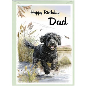 Labradoodle / Doodle Dog "Happy Birthday DAD" Card (6" x 4") with Envelope - Blank inside for your own message. Perfect for any dog lover