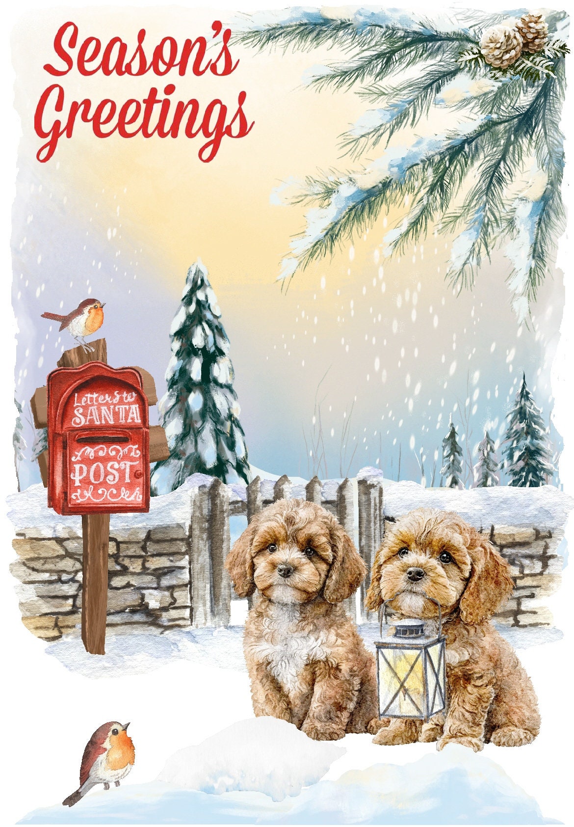 Cavapoo / Doodle Dog Christmas Card (6" X 4") Blank Inside - With ...