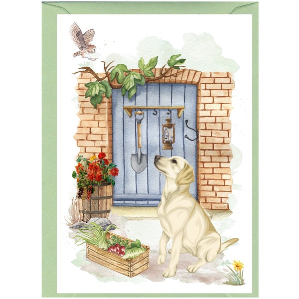 Personalised Yellow Labrador Retriever Dog Greetings Card /Notelet (6" x 4") with Envelope.  Can be left blank if preferred