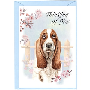 Carte « Je pense à vous » Chien Basset Hound (6 x 4 po.) avec enveloppe - Vierge à l'intérieur pour votre propre message. Parfait pour tous les amoureux des chiens