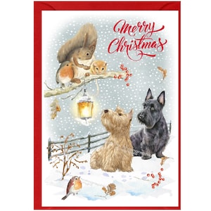 Cartão de Natal para Scottish Terriers / Cães Scottie (15 cm x 10 cm), em branco por dentro - com envelope. Item perfeito para qualquer amante de cães.