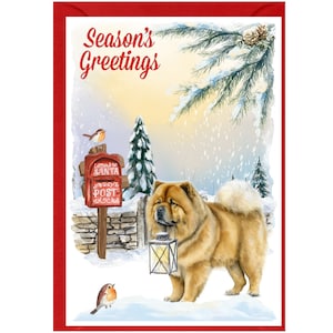 Tarjeta de Navidad para perros Chow Chow (6" x 4") Interior en blanco, con sobre. Artículo perfecto para cualquier amante de los perros.