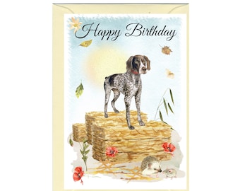 Tarjeta de "Feliz Cumpleaños" para Braco Alemán (15 x 10 cm) con sobre. Interior en blanco para tu mensaje. Perfecta para cualquier amante de los perros.