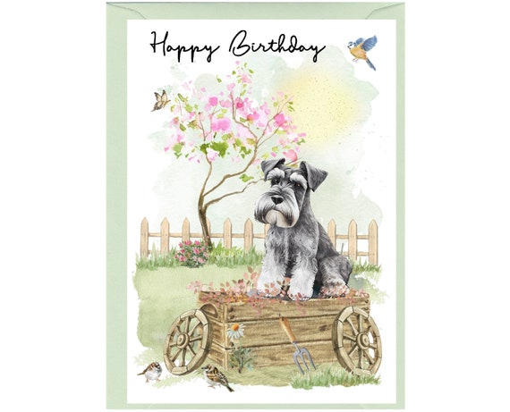 Biglietto d'auguri personalizzato con Schnauzer: cane in miniatura con palloncini dorati - Italia