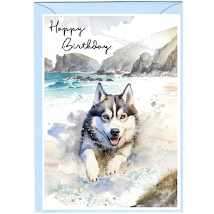"Geburtstagskarte ""Siberian Husky"" mit Umschlag - Leere Innenseite für Ihre eigene Nachricht." Perfekt für jeden Hundeliebhaber