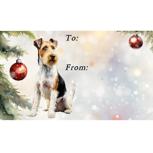 Étiquettes métalliques pour cadeaux de Noël Fox Terrier, chien, auto-adhésives, 2 feuilles de 21 étiquettes, 42 étiquettes au total