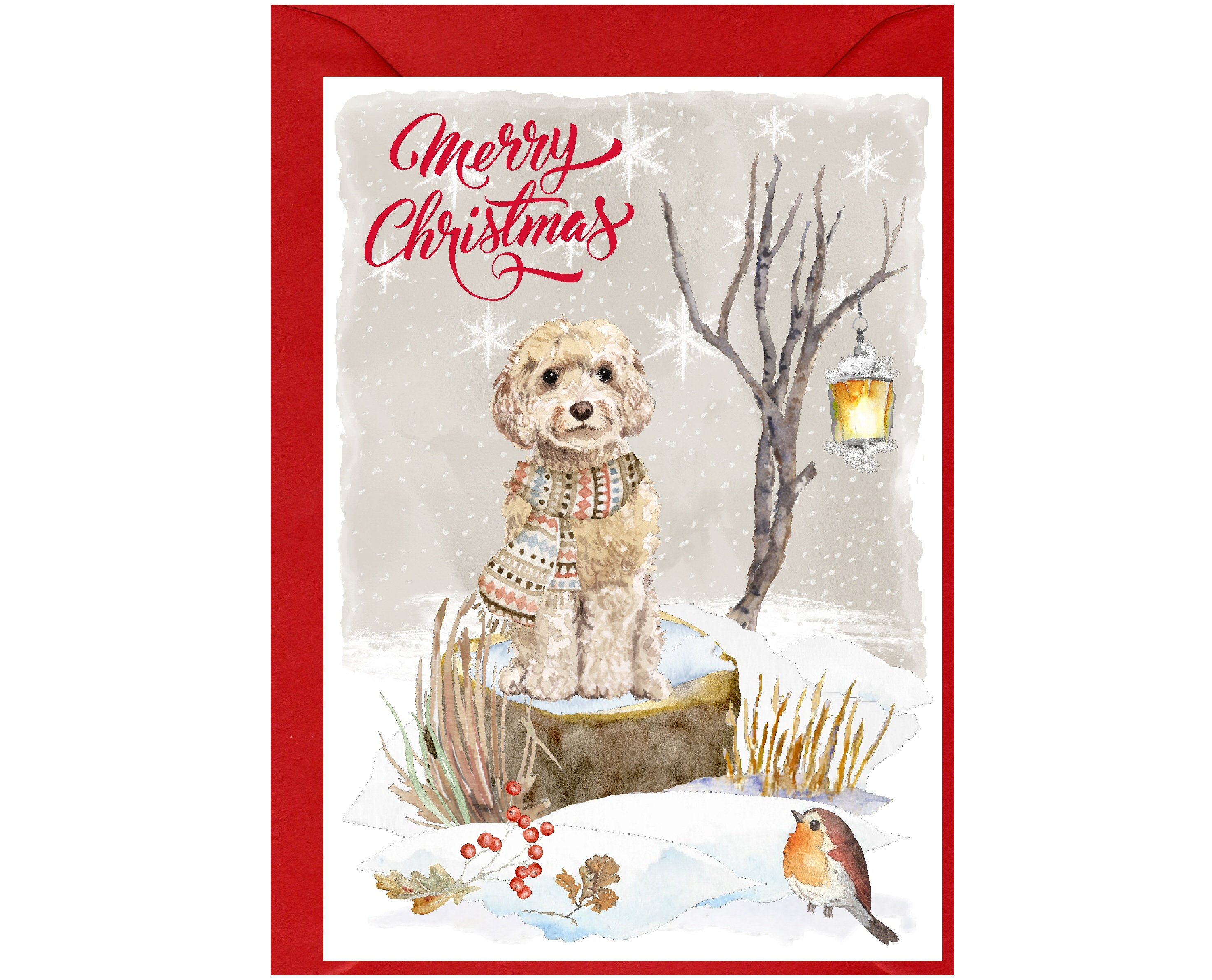 Cockapoo (cream) Dog Christmas Card (6" X 4") Blank Inside - With ...