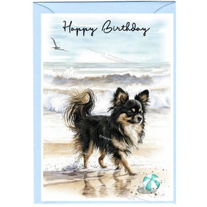 "Weihnachtskarte ""Happy Birthday"" mit Chihuahua Hund und Umschlag." Leer innen für Ihre eigene Nachricht. Perfekt für jeden Hundefreund