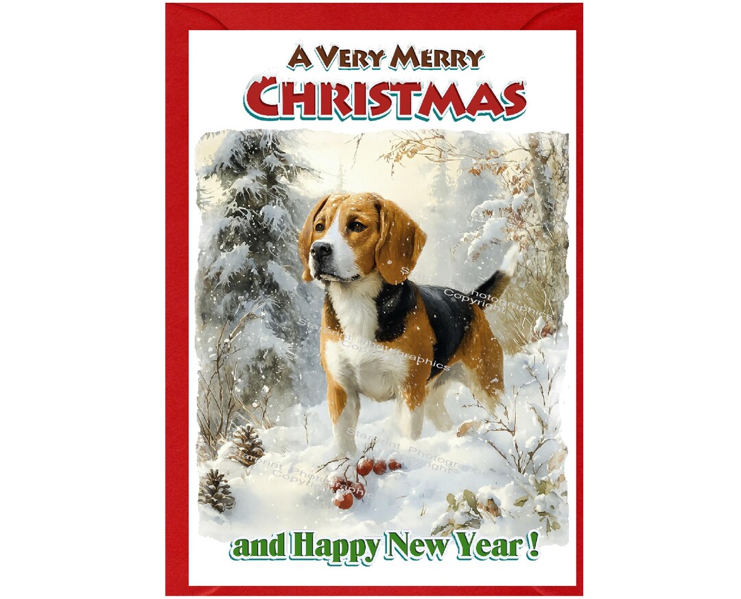 Beagle Dog Christmas Card (6" X 4") Blank Inside - With Envelope ...