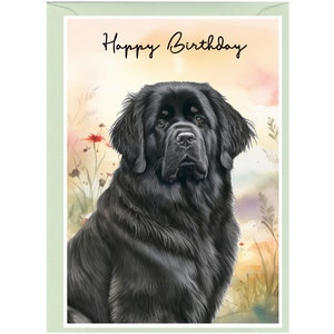 "Happy Birthday ""Neufundländer"" 15 cm x 10 cm mit Umschlag." Leer innen für Ihre eigene Nachricht. Perfekt für jeden Hundefreund