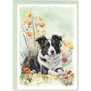 Tarjeta de felicitación o nota personalizada de perro Border Collie (6" x 4") con sobre. Ideal para cualquier ocasión. Se puede dejar en blanco si se prefiere.