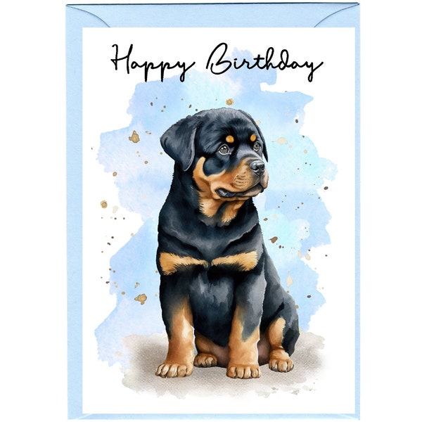 Rottweiler Dog "Happy Birthday" Card (6"x 4") with Envelope. Blank inside for your own message. Perfect for any dog lover