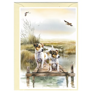 Gepersonaliseerde Jack Russell Terrier-hondenwenskaart (6" x 4") met envelop.  Kan desgewenst leeg worden gelaten