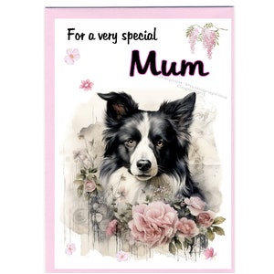 Biglietto di auguri vuoto/biglietto per la MAMMA con cane Border Collie (6" x 4") con busta - Ideale per la festa della mamma, compleanno, ecc.