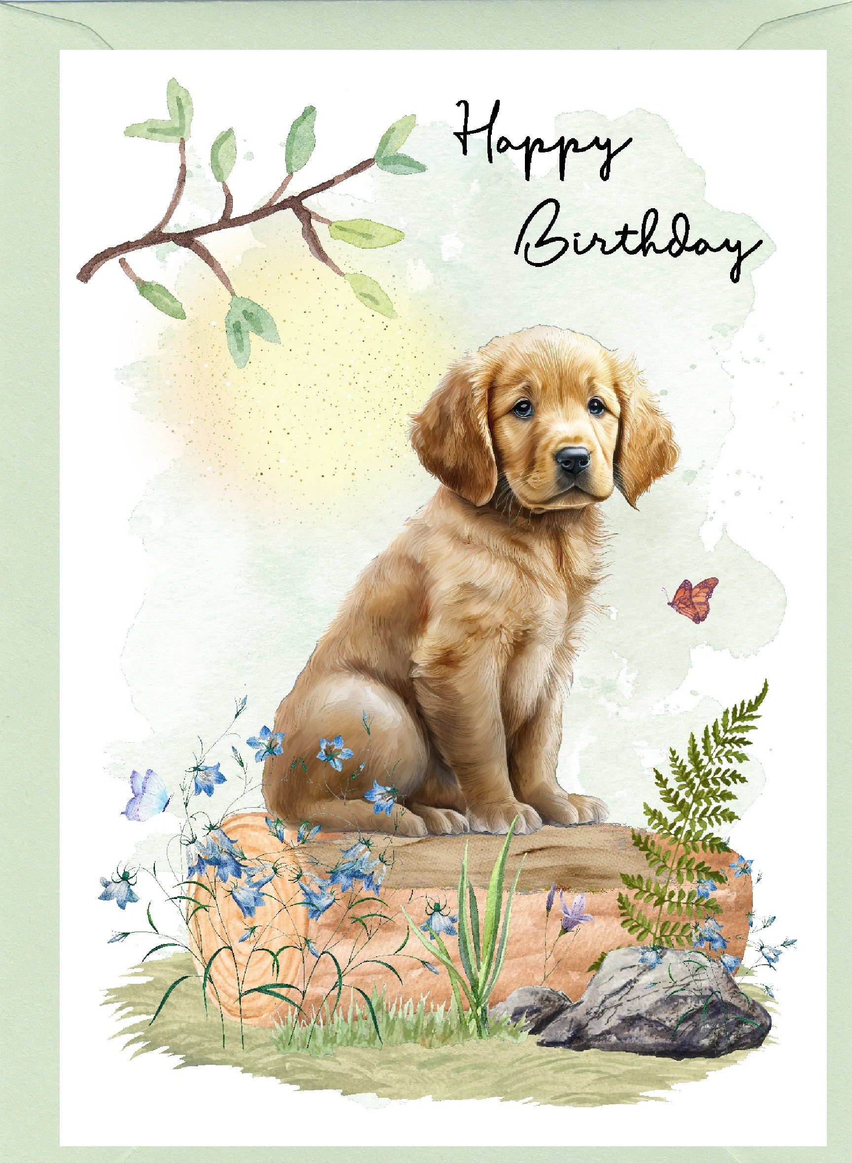 ヴィンテージ　洋書　英語　Yellowpup ゴールデンレトリバー子犬　写真集 ゴールデンレトリバーの子犬の「ハッピーバースデー」カード（6