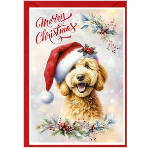 Carte de Noël Labradoodle / Doodle Dog (6 x 4 po.) vierge à l'intérieur - avec enveloppe. Article parfait pour tous les amoureux des chiens