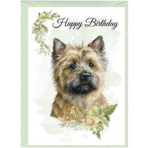 Carte « Joyeux anniversaire » chien cairn terrier (6 x 4 po.) avec enveloppe - vierge à l'intérieur pour votre propre message. Parfait pour tous les amoureux des chiens