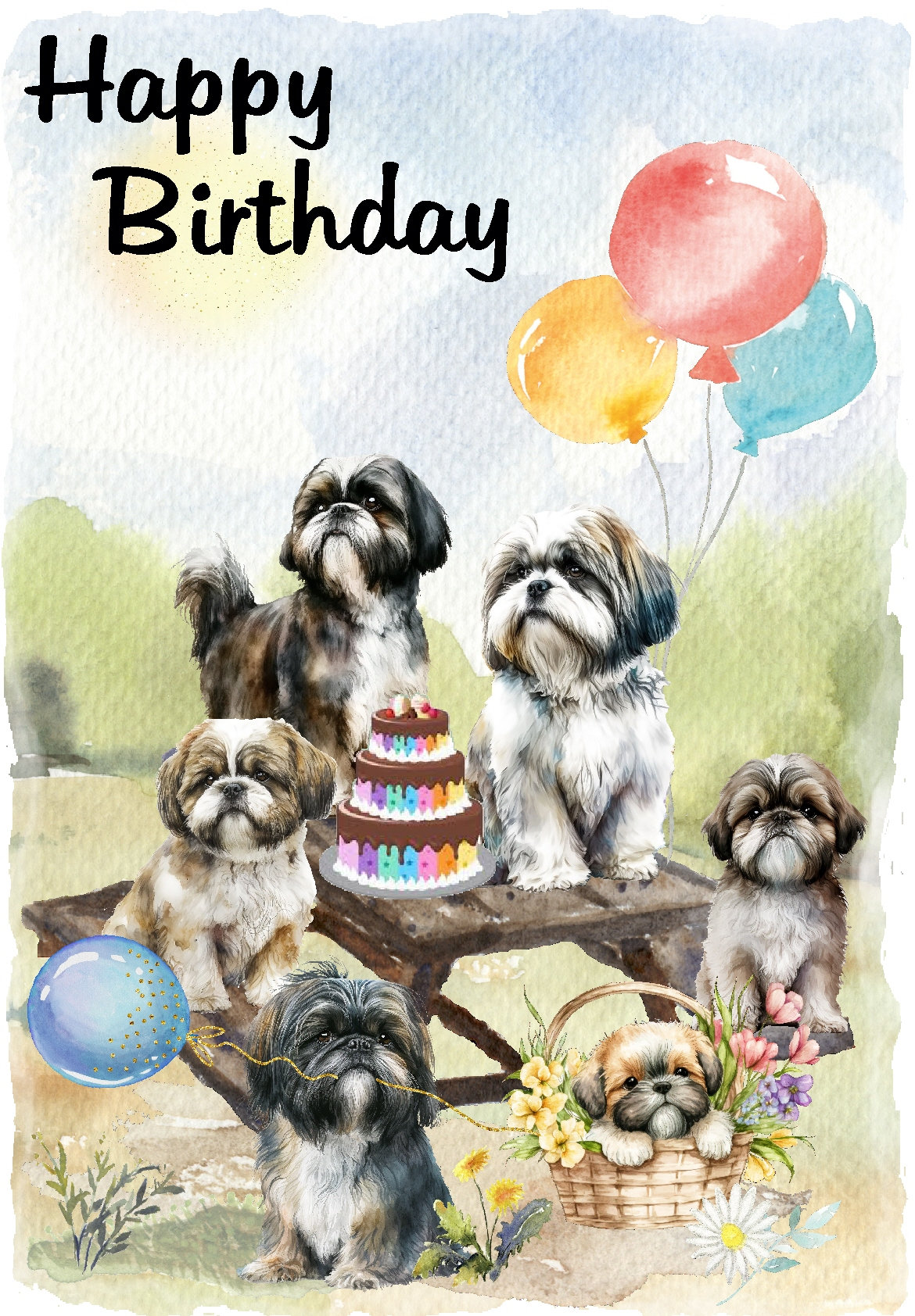 Shih Tzu Dog happy Birthday Card 6 X - Etsy UK
