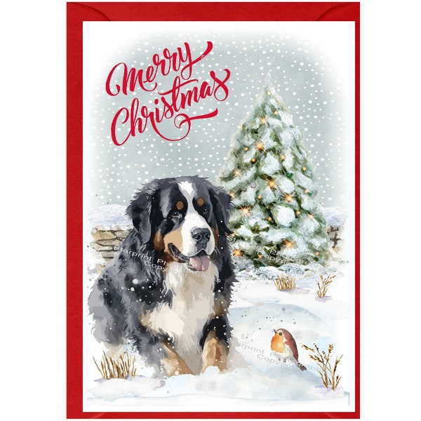 Bernese Mountain Dog Christmas Card (6" x 4") Blank inside - with Envelope.  Perfect item for any Dog Lover