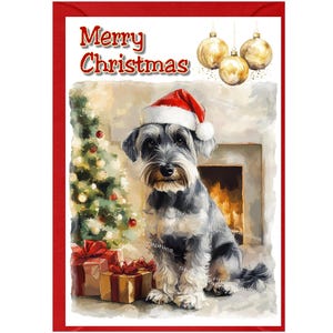 Cartão de Natal para Schnauzer Miniatura (15 cm x 10 cm), em branco por dentro - com envelope. Item perfeito para qualquer amante de cães.