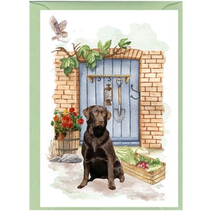 Gepersonaliseerde chocolade Labrador Retriever Dog wenskaart/Notelet (6" x 4") met envelop. Kan indien gewenst leeg gelaten worden