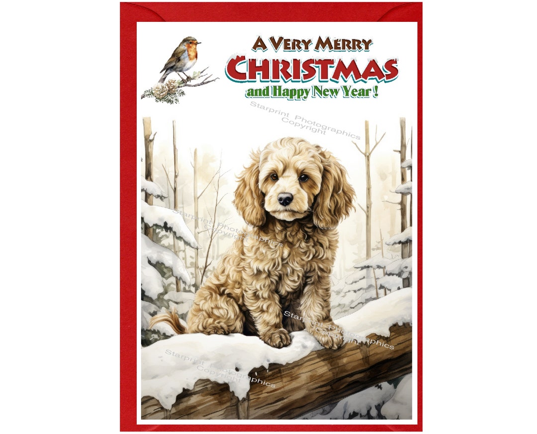 Cockapoo / Doodle Dog Christmas Card (6" X 4") Blank Inside - With ...