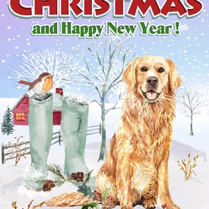 Golden Retriever Dog Christmas Card (4"x6") (Blank Inside) By