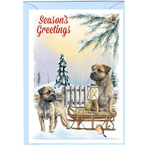 Weihnachtskarte mit Border Terrier-Hundemotiv, innen blanko - mit Umschlag.  Perfekter Artikel für jeden Hundeliebhaber
