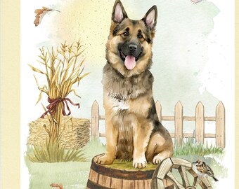 Artery8 Grußkarte Mit Deutscher Schäferhund Wasserfarbe-Motiv – Blanko Innen, 17.5x12.5 Cm, Für Hundeliebhaber