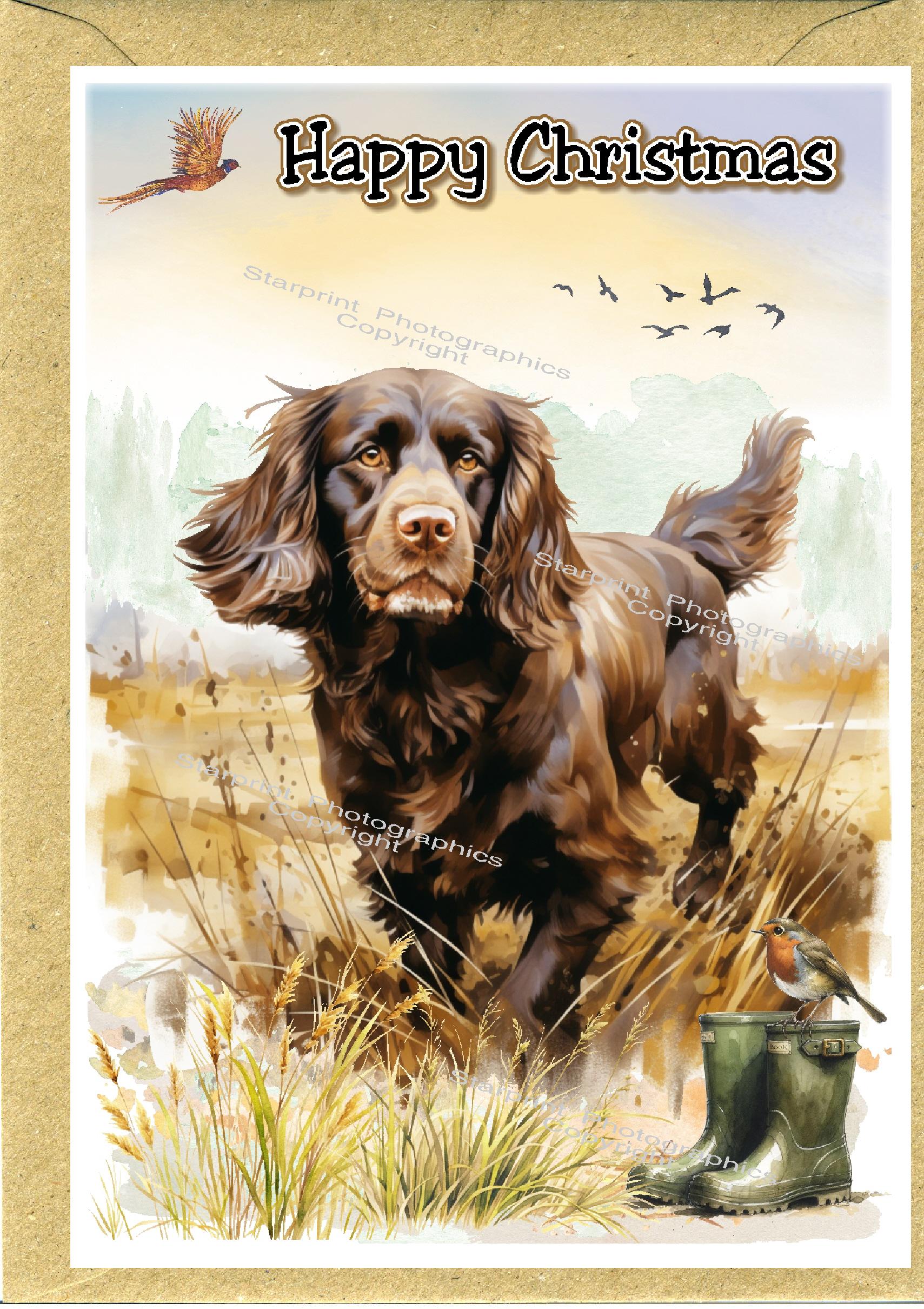 Cocker Spaniel Working Brown Dog Christmas Card (6" X 4") Blank Inside ...