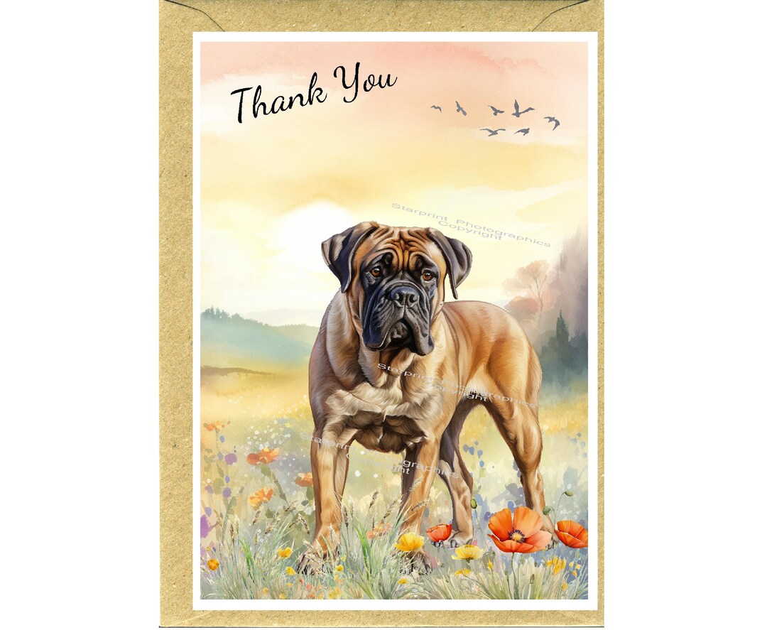 Bullmastiff Dog "thank You" Card (6" X 4") With Envelope - Blank Inside ...
