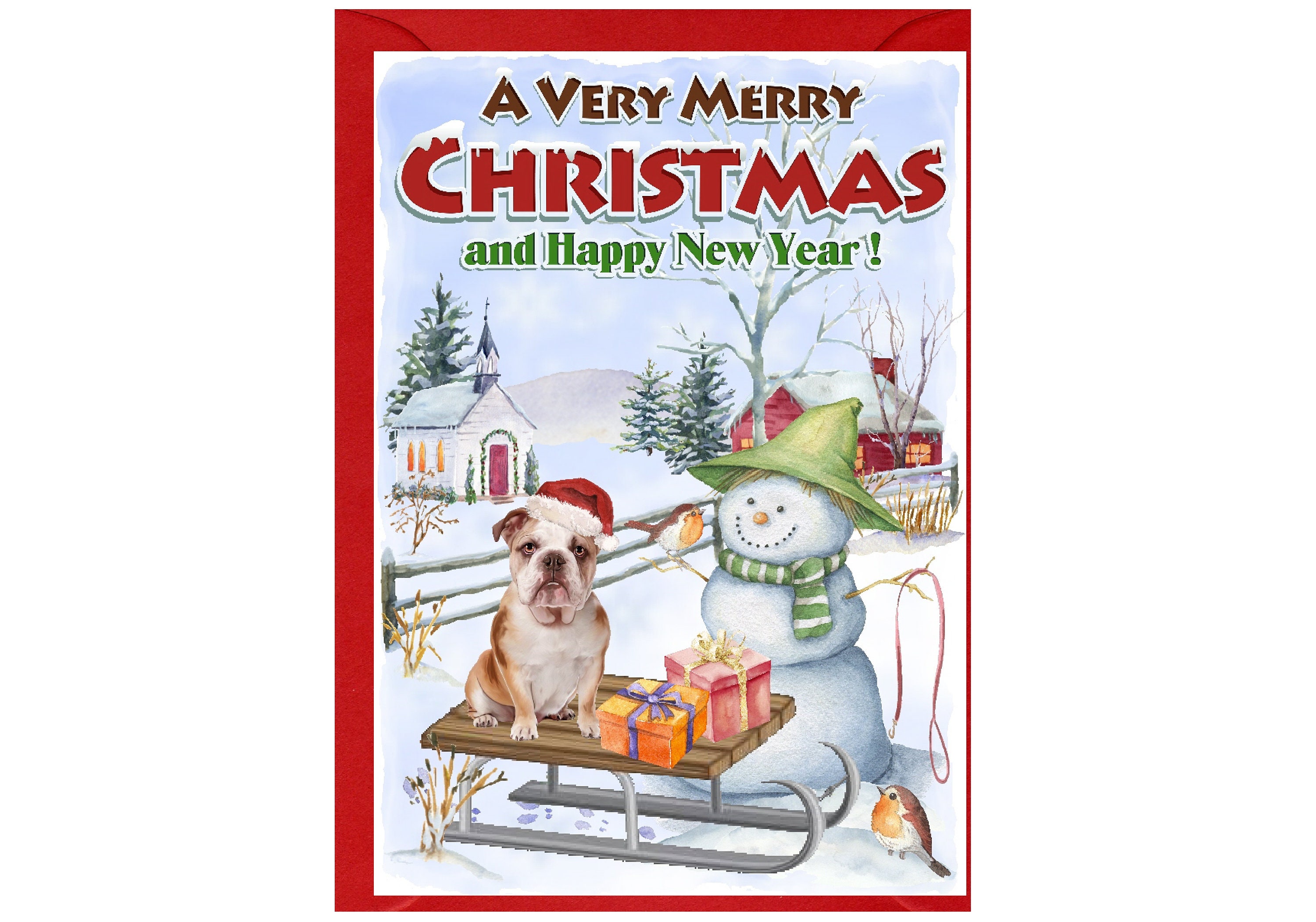 Bulldog Christmas Card (6" X 4") Blank Inside - With Envelope. Perfect ...