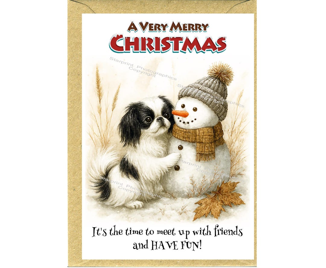 Japanese Chin Dog Christmas Card (6" X 4") Blank Inside - With Envelope ...