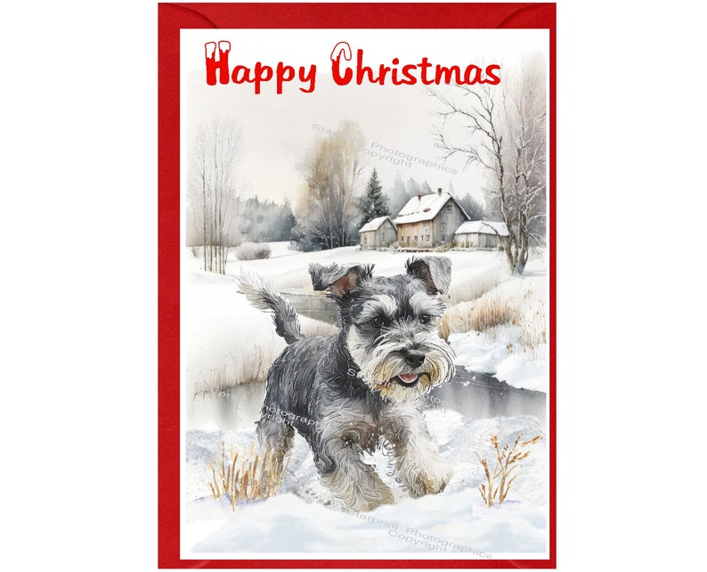 Miniature Schnauzer Dog Christmas Card (6" X 4") Blank Inside - With ...