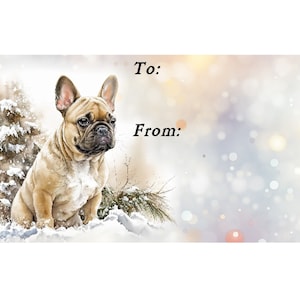 Französische Bulldogge Weihnachtsgeschenk Etiketten, Selbstklebende Etiketten, 2 Bögen mit 21 Etiketten, 42 Etiketten gesamt